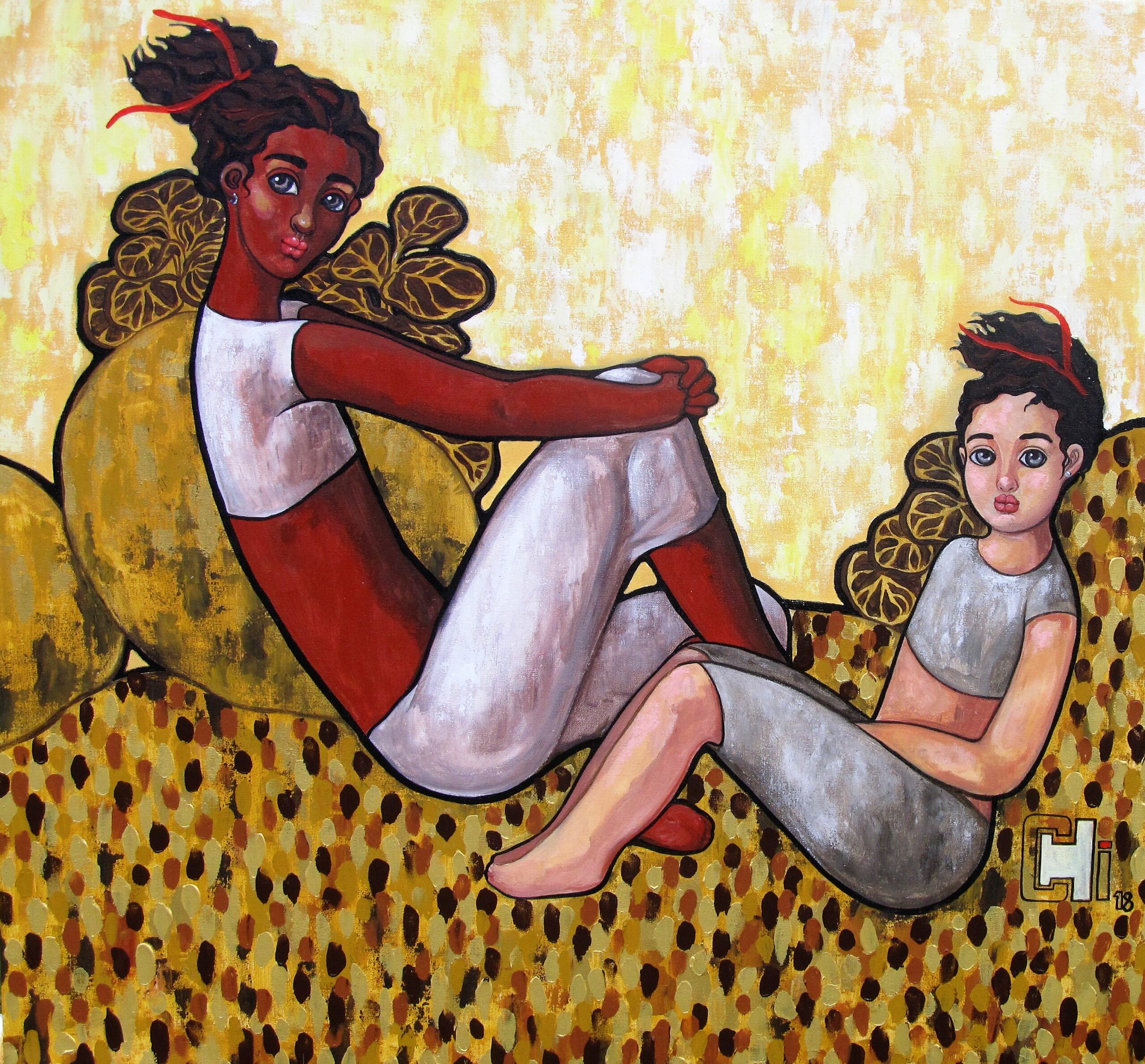 two sisters II 36x34 acrylics on canvas INR 85,000